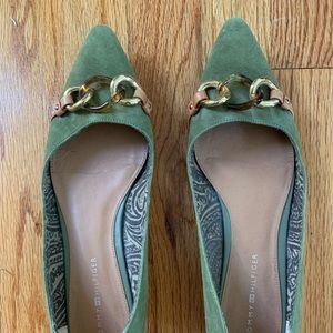 Tommy Hilfiger green suede flats